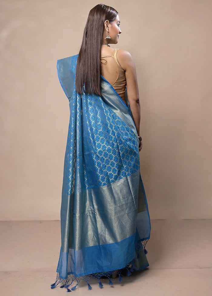 Blue Kora Silk Saree With Blouse Piece