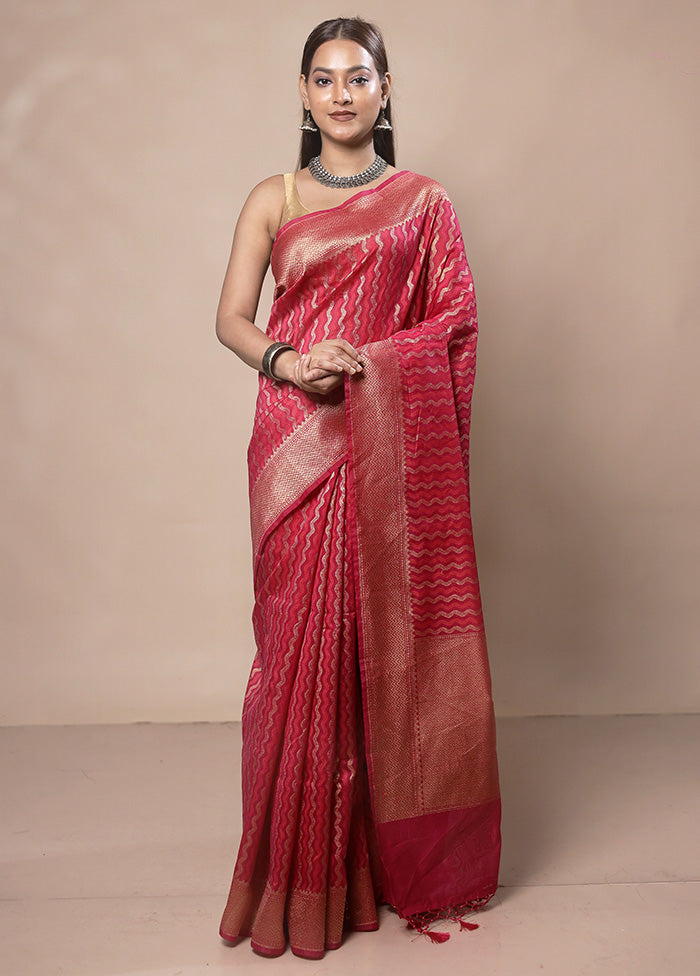 Red Kora Silk Saree With Blouse Piece