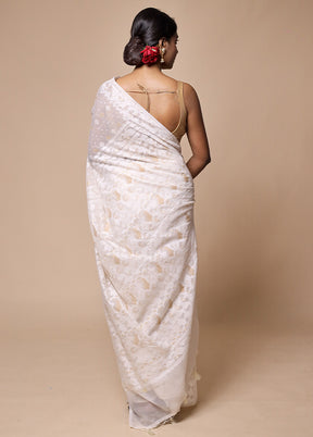 White Kora Silk Saree With Blouse Piece