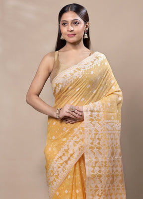 Yellow Kora Silk Saree With Blouse Piece