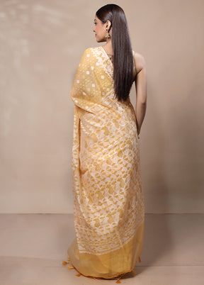 Yellow Kora Silk Saree With Blouse Piece