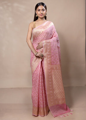 Pink Kora Silk Saree With Blouse Piece