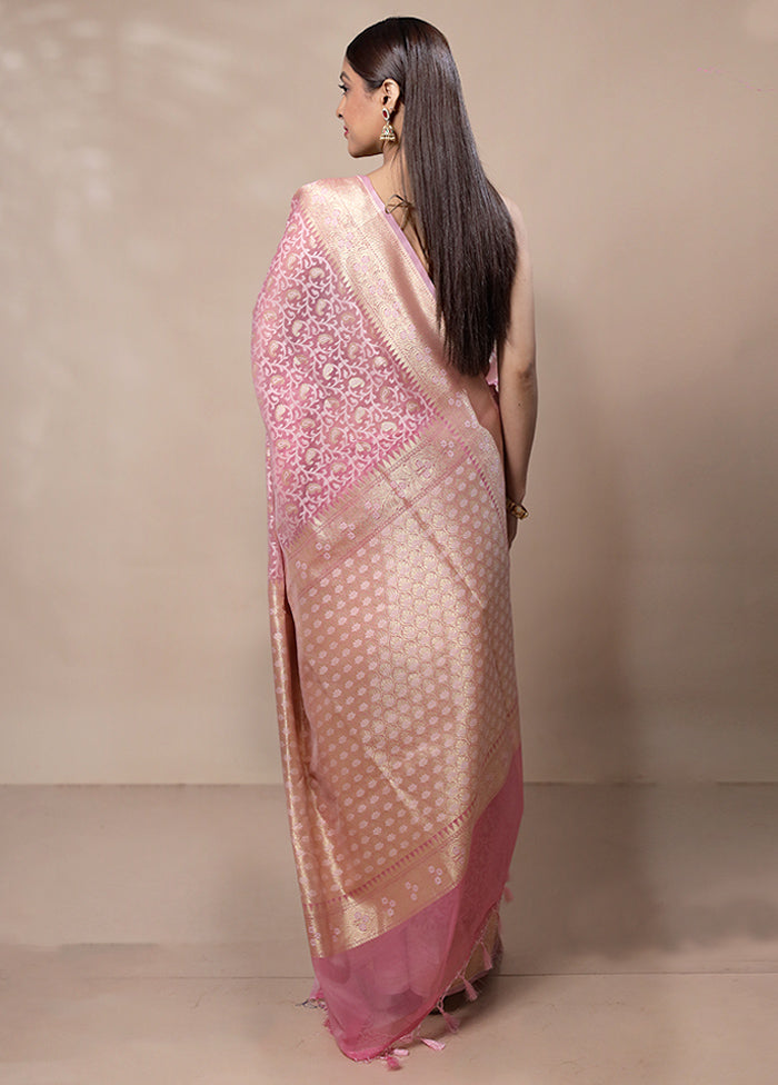 Pink Kora Silk Saree With Blouse Piece