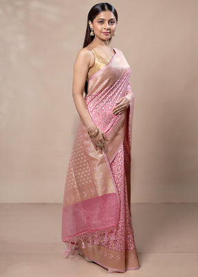 Pink Kora Silk Saree With Blouse Piece