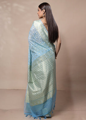 Sky Blue Kora Silk Saree With Blouse Piece