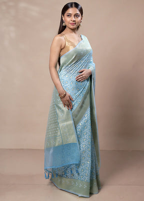 Sky Blue Kora Silk Saree With Blouse Piece