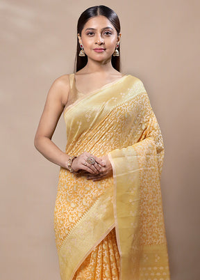 Yellow Kora Silk Saree With Blouse Piece