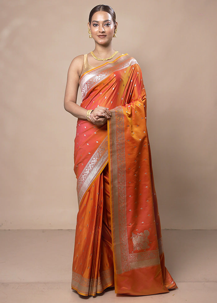 Orange Katan Silk Saree With Blouse Piece