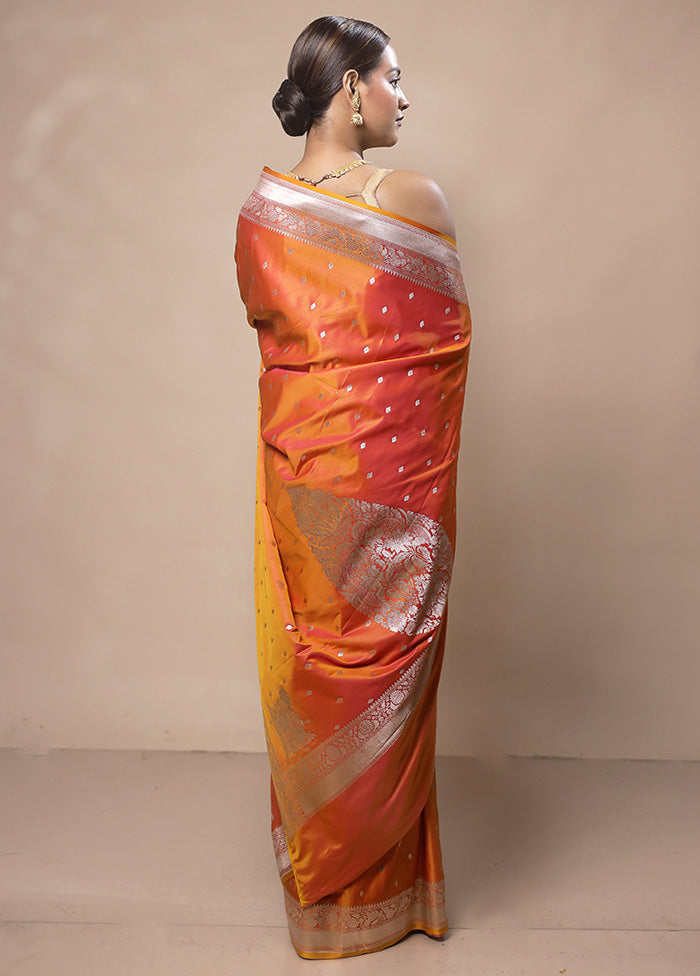 Orange Katan Silk Saree With Blouse Piece