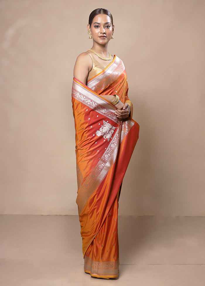 Orange Katan Silk Saree With Blouse Piece