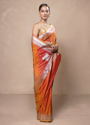 Orange Katan Silk Saree With Blouse Piece