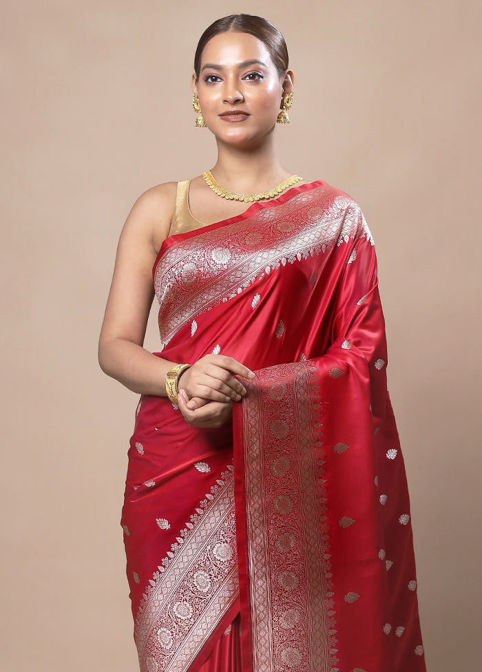 Red Katan Silk Saree With Blouse Piece