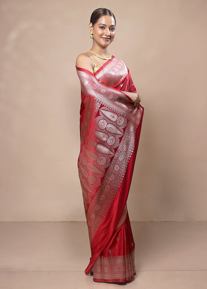 Red Katan Silk Saree With Blouse Piece