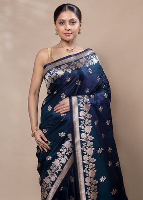 Blue Katan Silk Saree With Blouse Piece