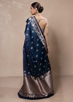 Blue Katan Silk Saree With Blouse Piece