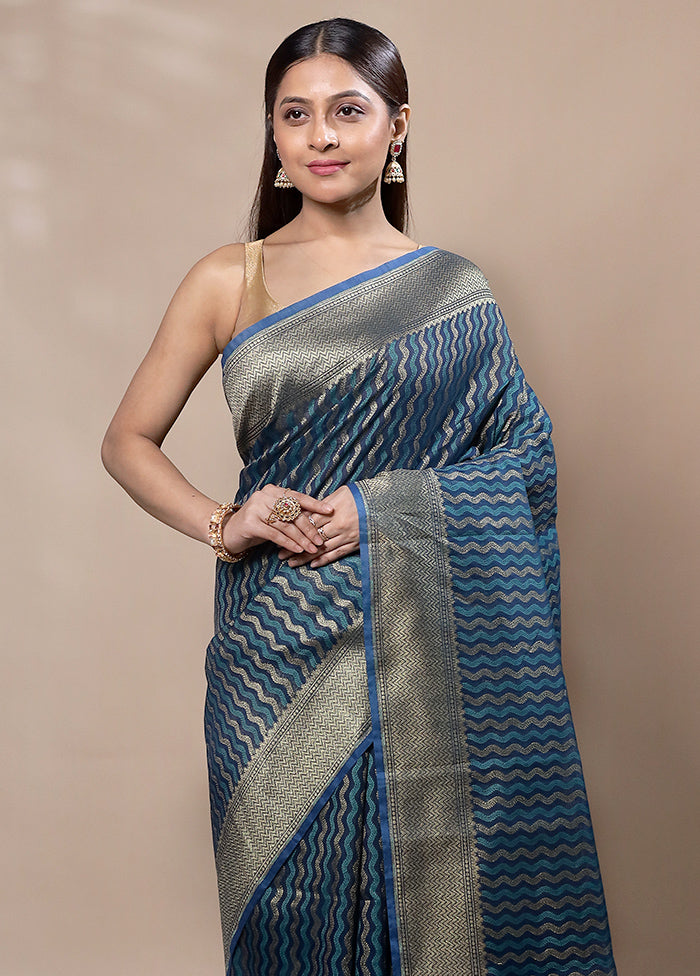 Blue Kora Silk Saree With Blouse Piece