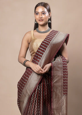 Maroon Kora Silk Saree With Blouse Piece