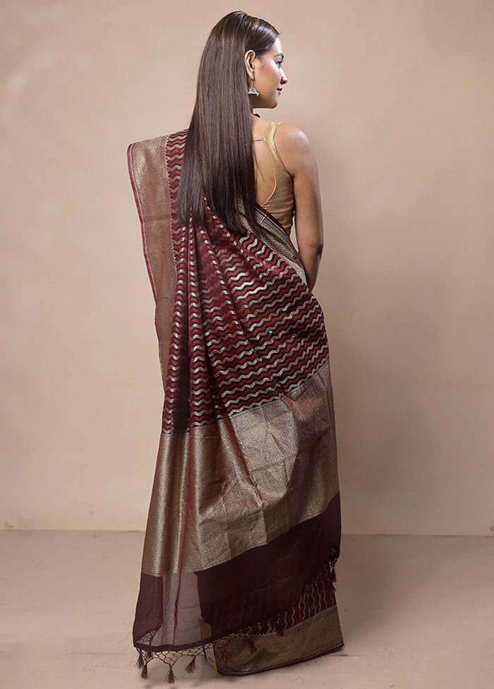 Maroon Kora Silk Saree With Blouse Piece