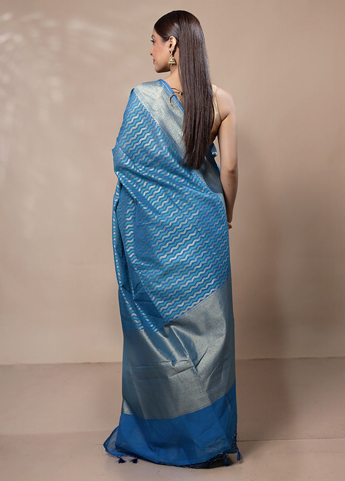 Blue Kora Silk Saree With Blouse Piece