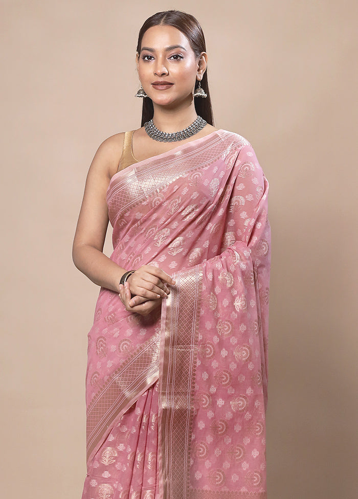 Pink Kora Silk Saree With Blouse Piece