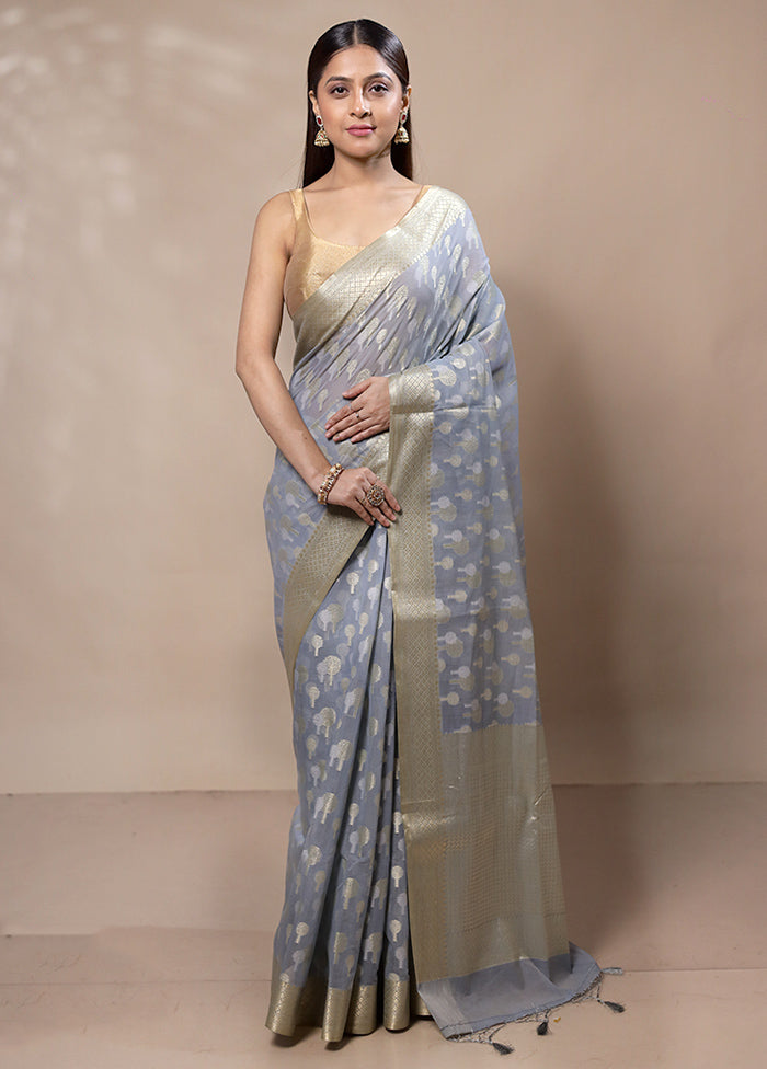 Grey Kora Silk Saree With Blouse Piece