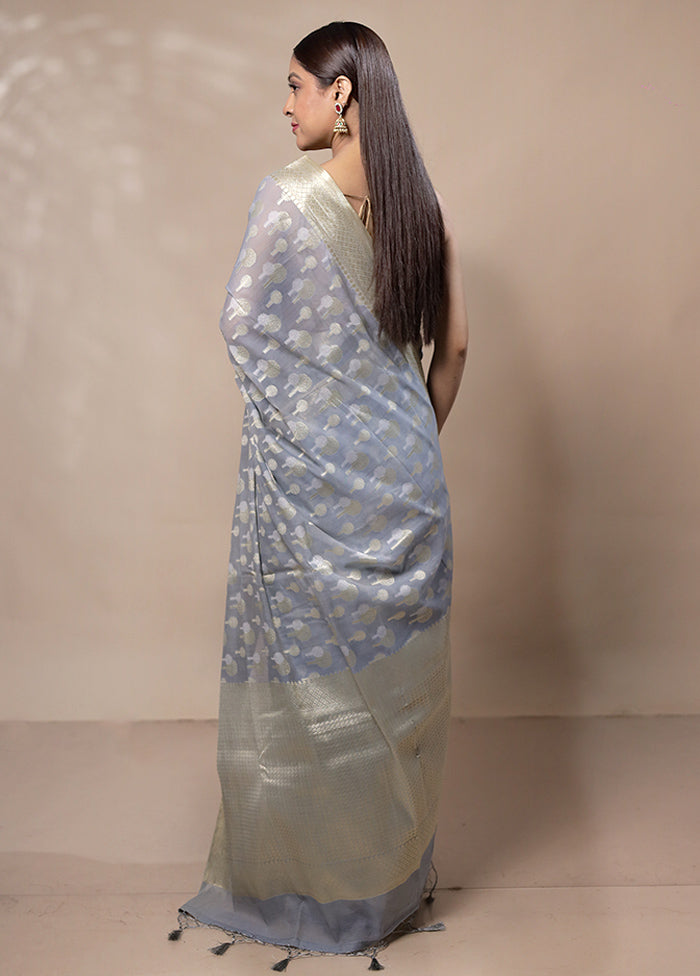 Grey Kora Silk Saree With Blouse Piece