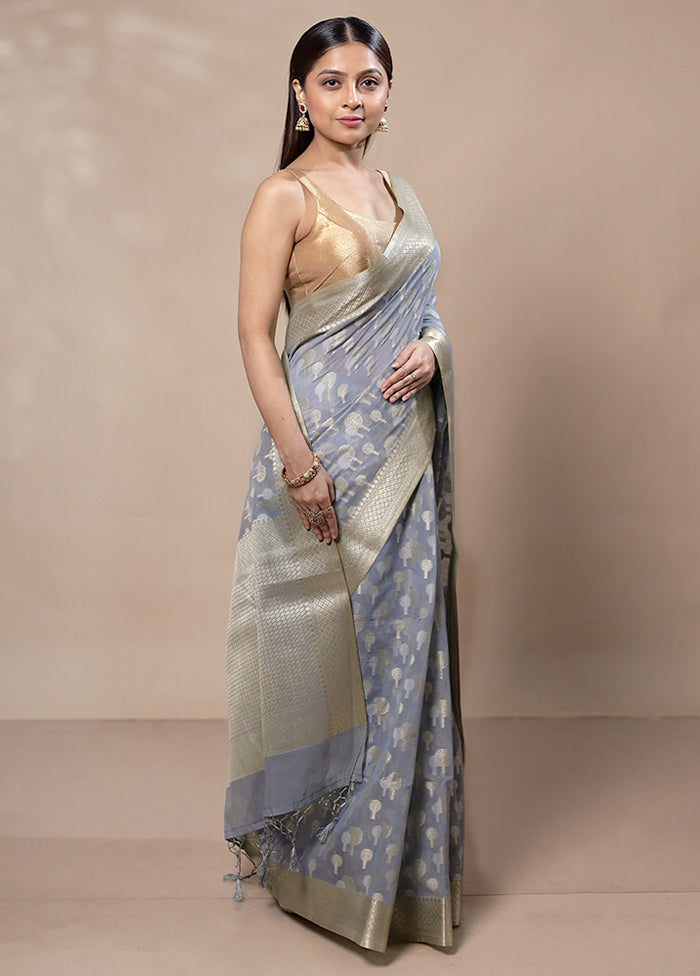 Grey Kora Silk Saree With Blouse Piece