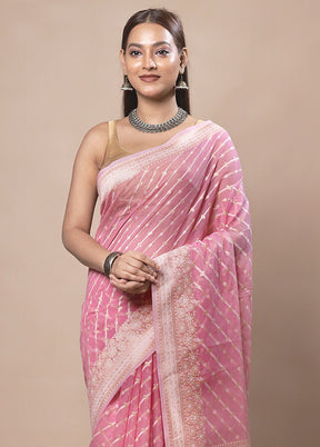 Pink Kora Silk Saree With Blouse Piece