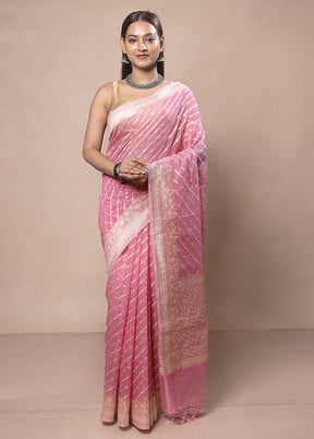 Pink Kora Silk Saree With Blouse Piece