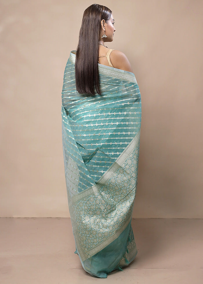 Sky Blue Kora Silk Saree With Blouse Piece