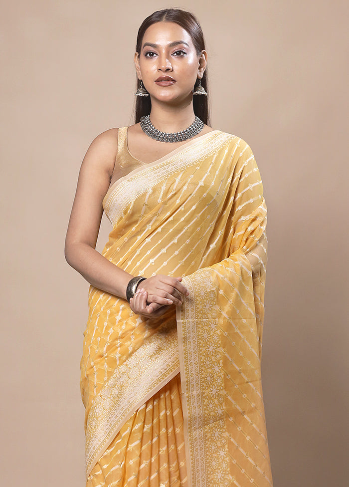 Yellow Kora Silk Saree With Blouse Piece