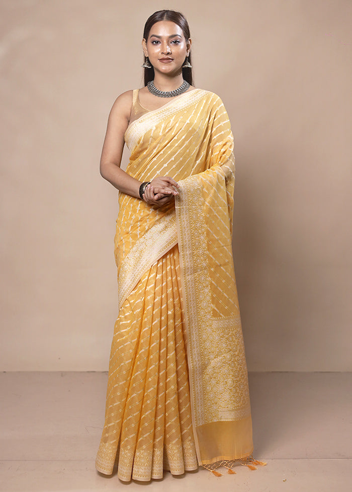 Yellow Kora Silk Saree With Blouse Piece