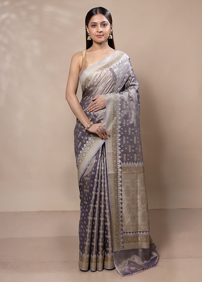 Grey Tissue Silk Saree With Blouse Piece