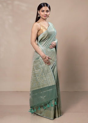 Green Tissue Silk Saree With Blouse Piece