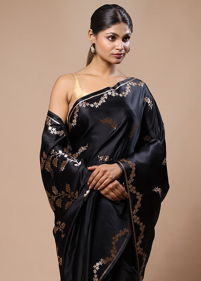 Black Banarasi Silk Saree With Blouse Piece