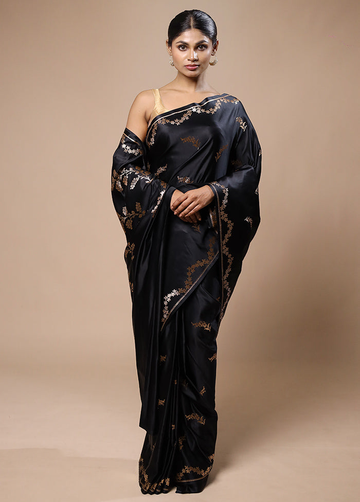 Black Banarasi Silk Saree With Blouse Piece