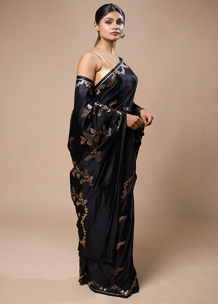 Black Banarasi Silk Saree With Blouse Piece