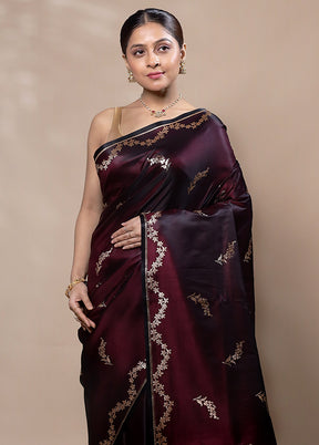 Maroon Banarasi Silk Saree With Blouse Piece