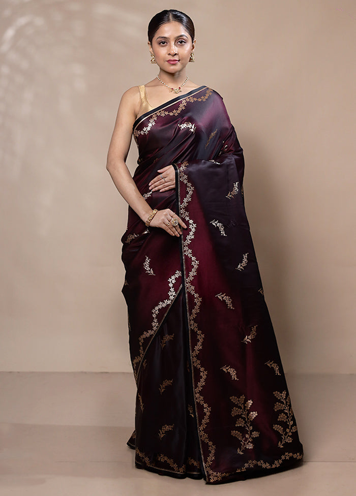 Maroon Banarasi Silk Saree With Blouse Piece