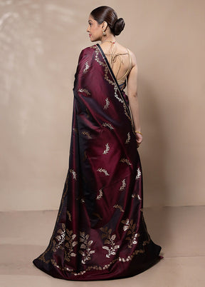 Maroon Banarasi Silk Saree With Blouse Piece