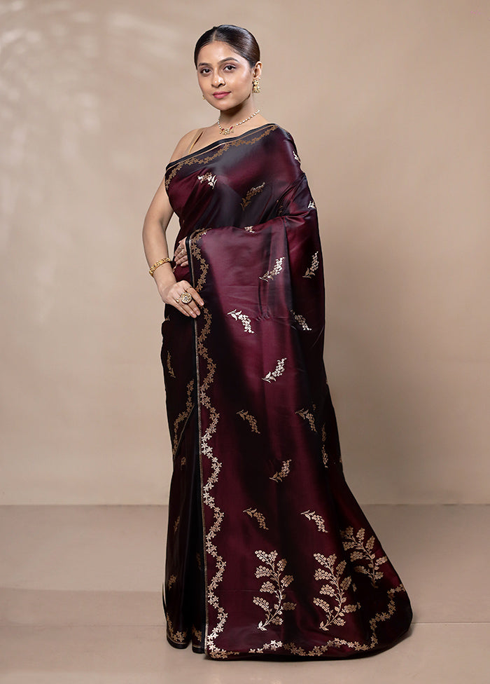 Maroon Banarasi Silk Saree With Blouse Piece