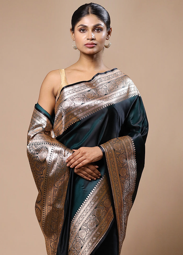 Green Banarasi Silk Saree With Blouse Piece