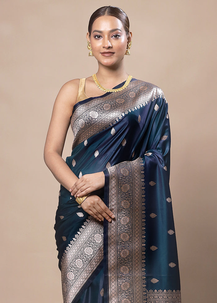 Navy Blue Katan Silk Saree With Blouse Piece