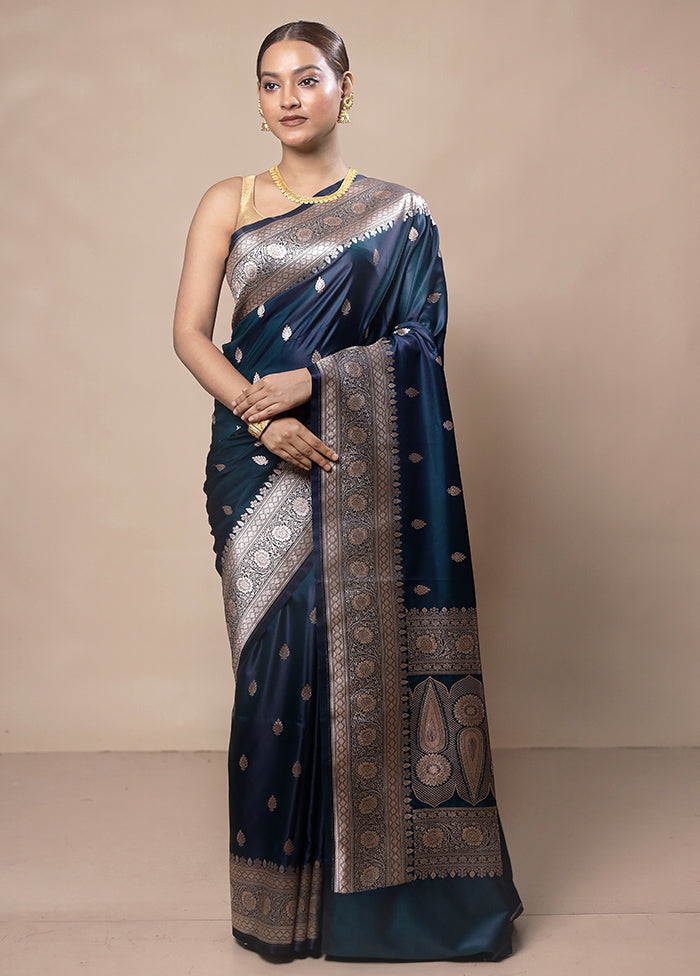 Navy Blue Katan Silk Saree With Blouse Piece