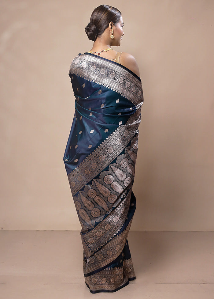 Navy Blue Katan Silk Saree With Blouse Piece