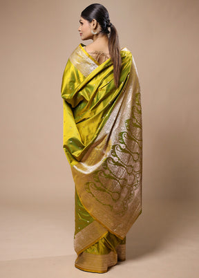 Green Katan Silk Saree With Blouse Piece