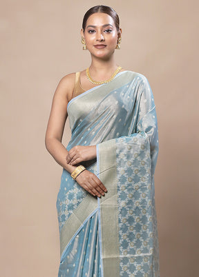 Sky Blue Tissue Silk Saree With Blouse Piece