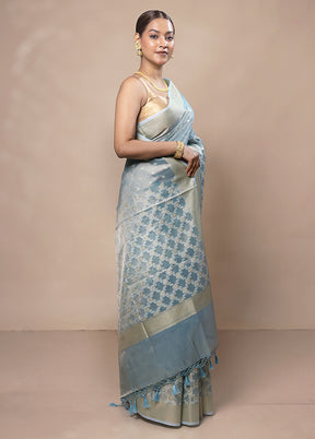 Sky Blue Tissue Silk Saree With Blouse Piece