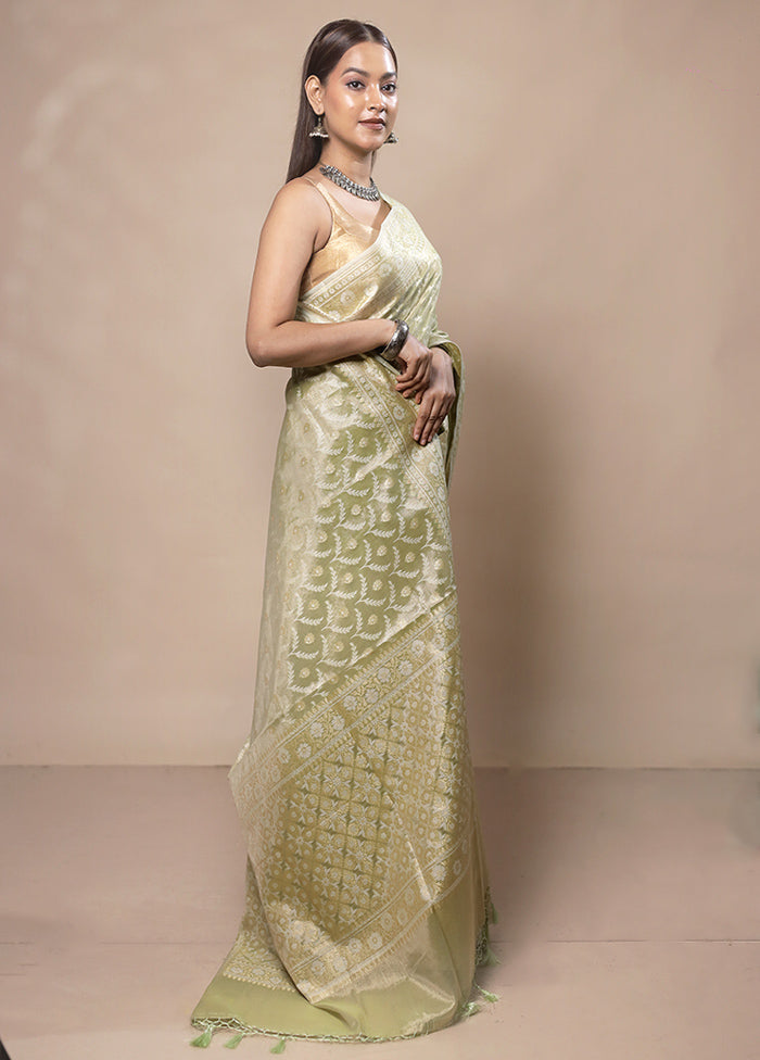 Green Tissue Silk Saree With Blouse Piece