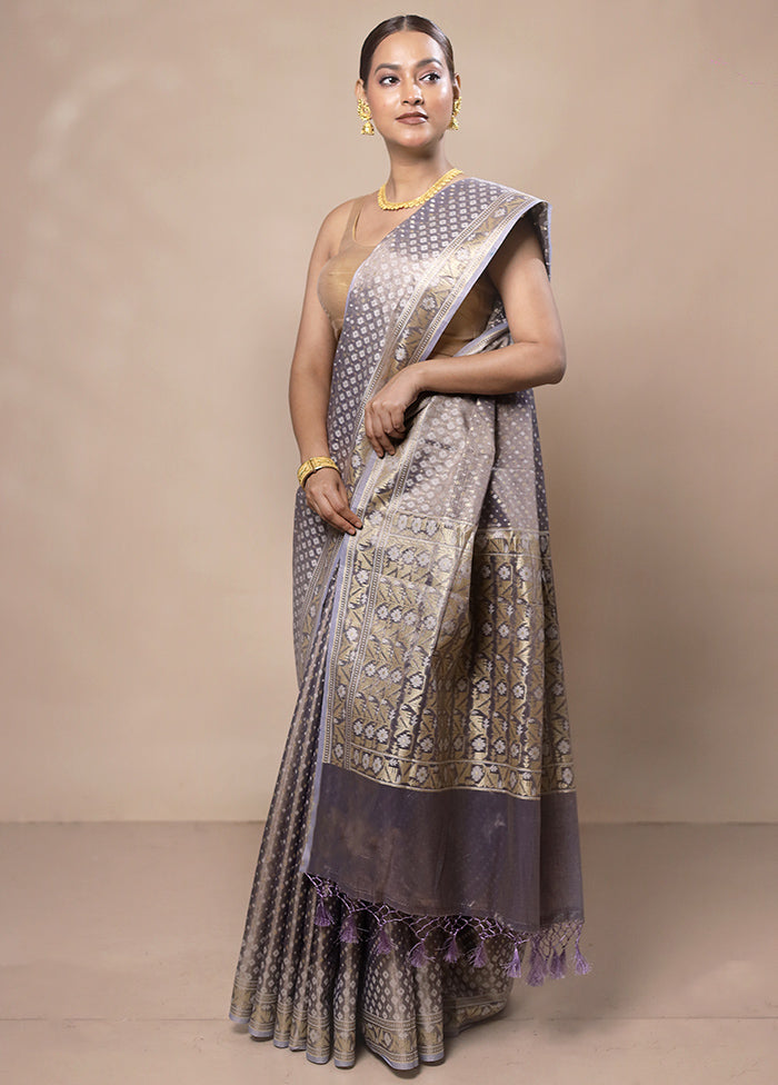 Grey Tissue Silk Saree With Blouse Piece